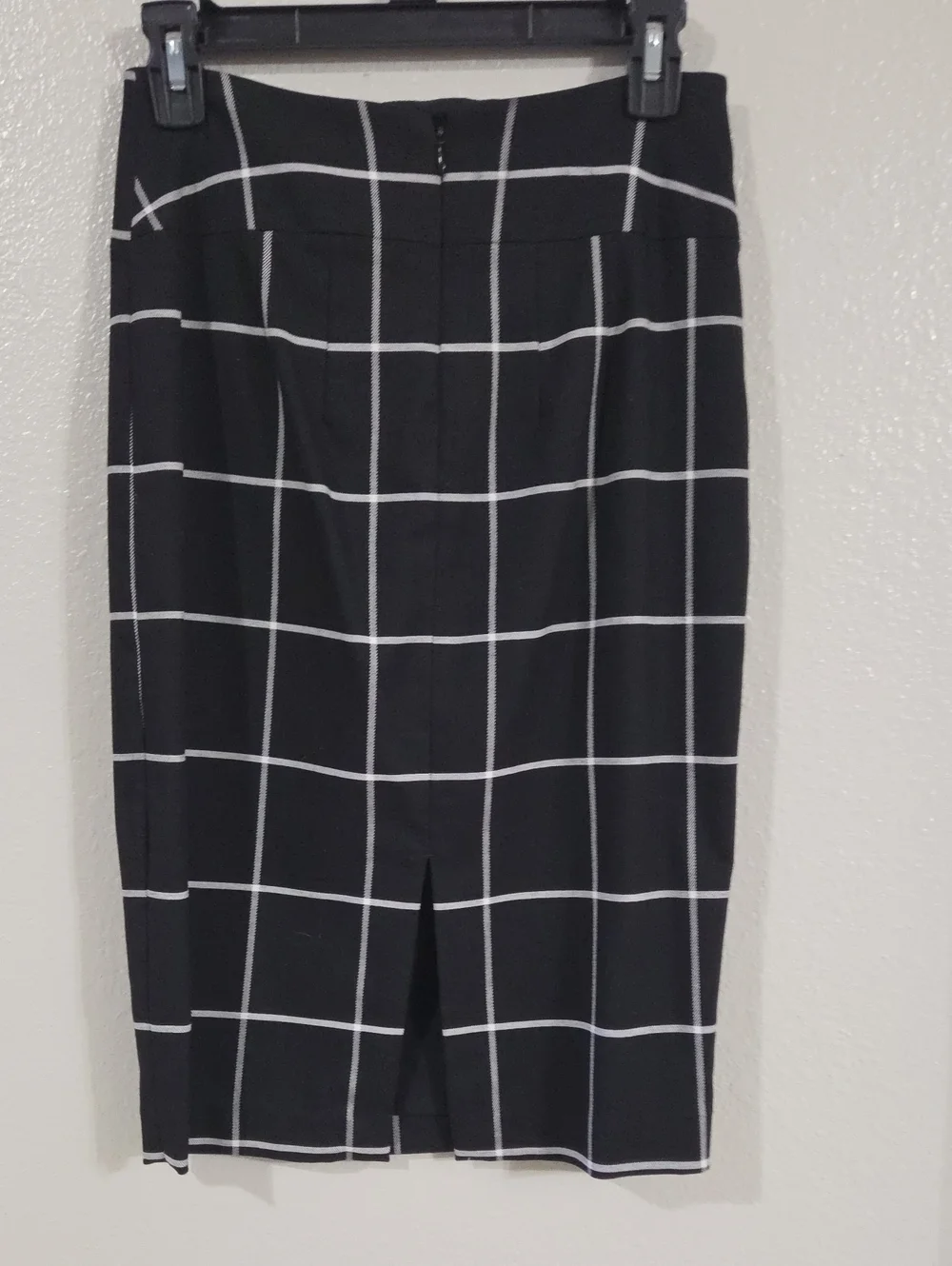 Express Black Pencil Skirt with White Windowpane Grid